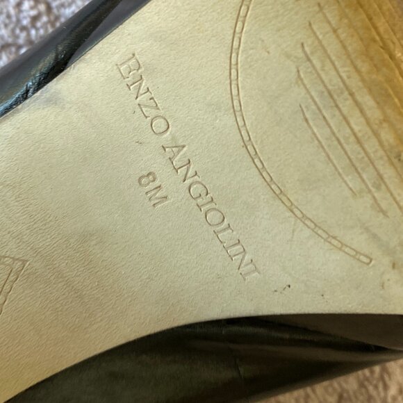 Enzo Angiolini Black Leather Peep Toe Heels Size 8M Classic Pumps - Picture 6 of 8